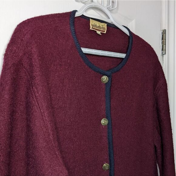 Vintage embroidered burgundy red wool cardigan shacket Medium @X - Picture 3 of 9